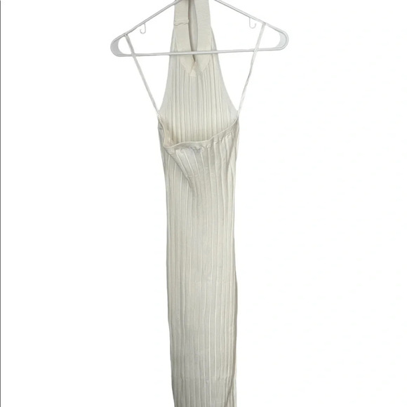 Cream White Halter Maxi Bodycon Dress M - Picture 2 of 4